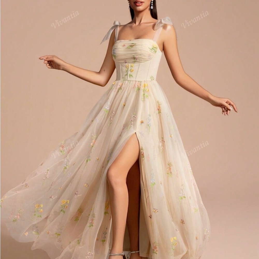 Floral Embroidered Maxi prom dress